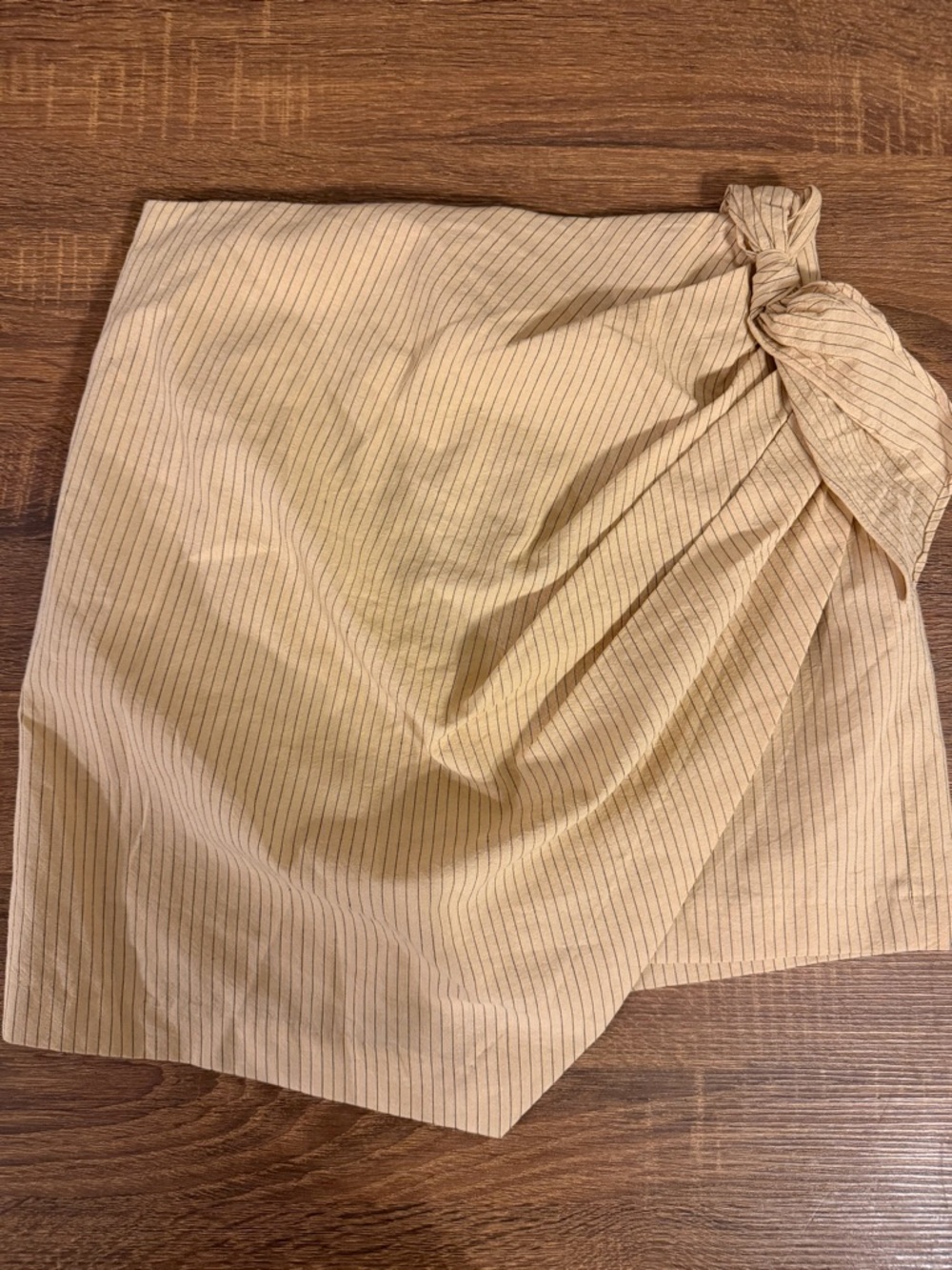 Zara Beige Pinstripe Tie-Front Mini Skirt